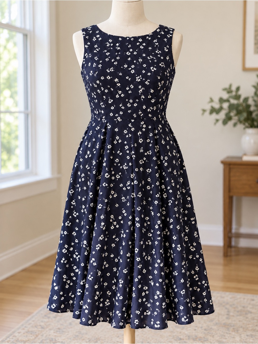 Lauren Ralph Lauren Navy White Floral Fit Flare Dress 16
